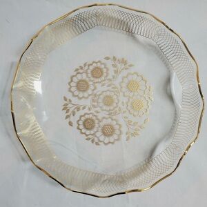 Vintage Danish Spirograph Elegant Gold Glass Flower Leaf Scalloped Decor Plate